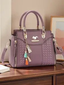 Casual versatile women's handbag, Fashionable handbag, multifunctional, large capacity, Crossbody shoulder bags, paired with exquisite hanging decorations, available in multiple colors, Pu Leather, Adjustable strap satchel