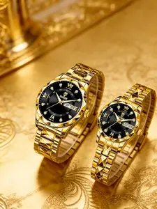 Elegant Luxury Couple Watch Set, Wristwatch, Calendar Function, Stainless Steel Band, Perfect for Easter, Birthday, Wedding, Daily Events, Quartz Watch Set