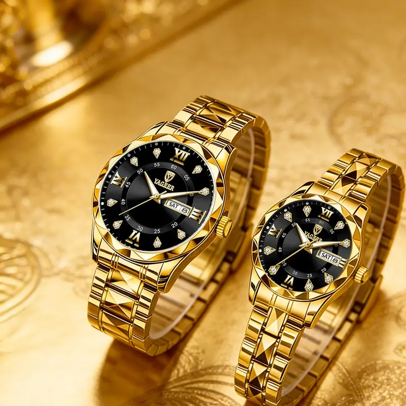Elegant Luxury Couple Watch Set, Wristwatch with Calendar Function, Stainless Steel Band, Perfect for Easter, Birthday, Wedding and Daily Use, Quartz Watch Set
