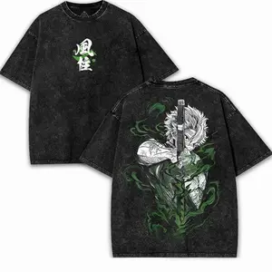 Anime Vintage Washed Tee, Green Aura Samurai Graphic Shirt, Gift For Anime Fan 9K2