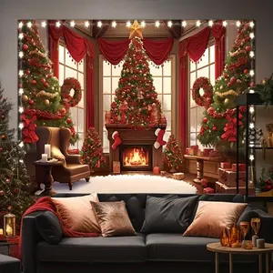 Illuminated Christmas Tree Tapestry - Festive Wall Hanging for Holiday Decor Ornaments Decoration