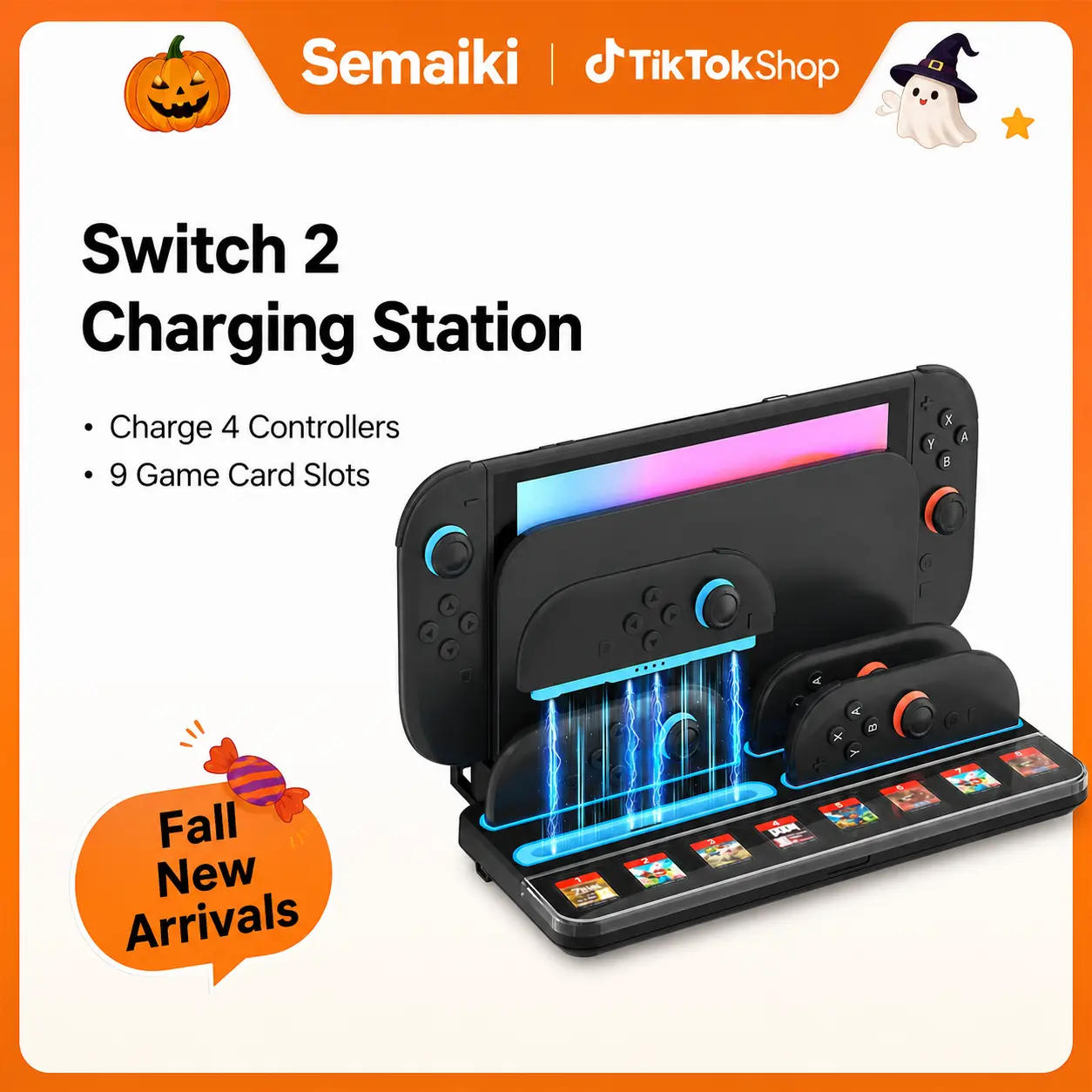 Fast Charging Station Compatible with Nintendo Switch 2 Joycon, 4 in 1 Controller Charger Dock with 7-Color RGB Lights & Game Card Storage, Safe Stand Accessories Gift for Gamers