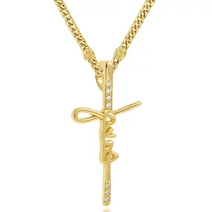 Jesus Cross Necklace for Women 18K Gold Plated 18k Platinum Plated | Cursive Letters Jesus | Religious Faith Minimal Christian Gift for Women | Christian Gift for Her, Baptism, Birthday, Christmas | Original Amadi Jewelry Cross Necklace