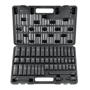 fathersdaygift VEVOR 3/8 Drive Impact Socket Set, 48 Piece Socket Set SAE 5/16 -3/4 Metric 8-22mm6 Point Cr-V Drive Extension Bar Universal Joint Power Drill Adapter Includes Storage Case