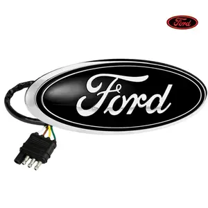 AutoJeweler Ford Official Licensed LED Tailgate Emblem 7 Inch Black/Chrome Dual-Intensity Red LEDs Plug-and-Play