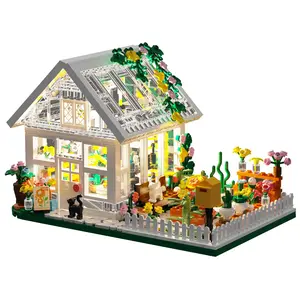 Flower House Building Mini Set with LED, City Street View Greenhouse Building Blocks Toy, Halloween Xmas Gift for Friends