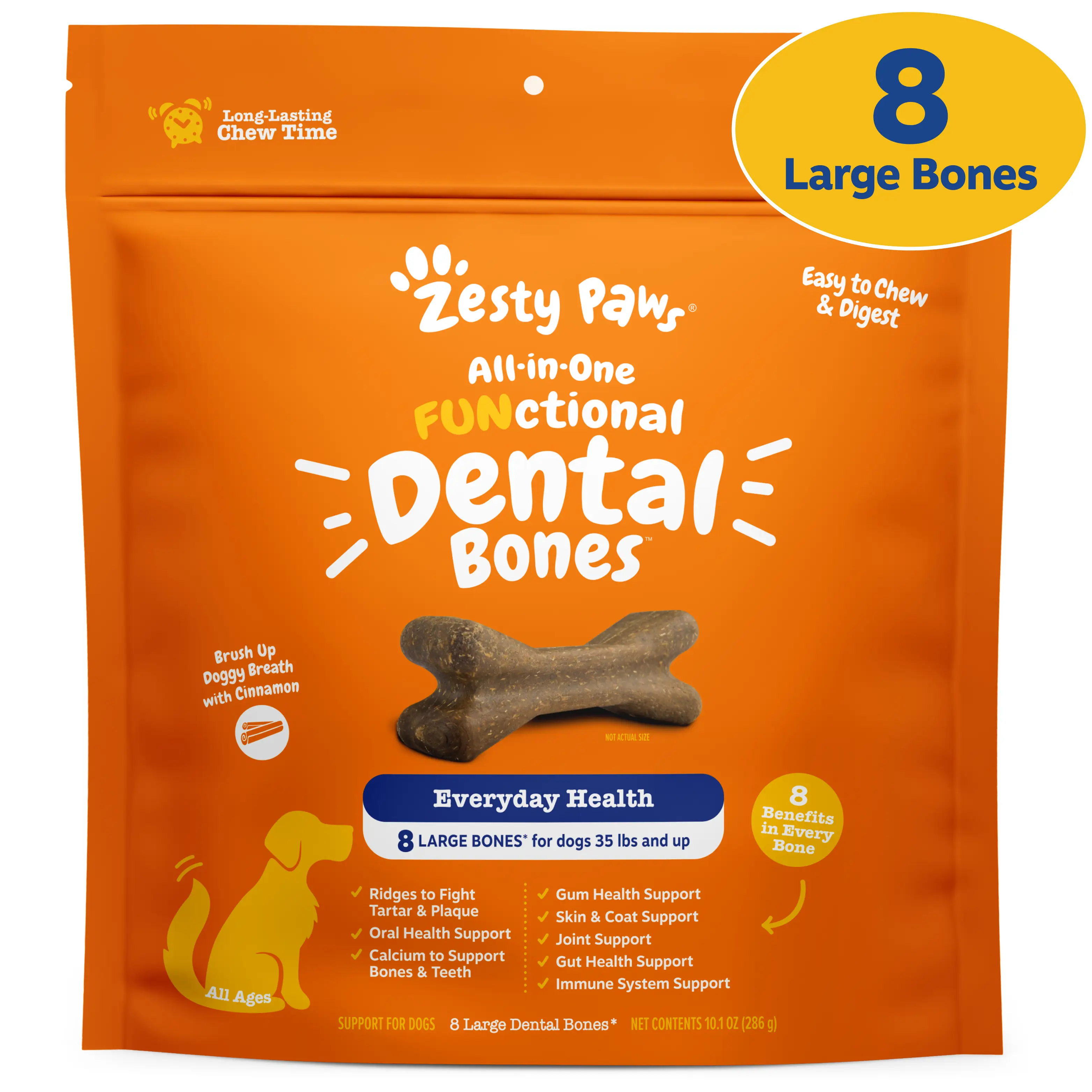 Zesty Paws All-in-One Functional Dental Bone Chews for Large Sized Dogs, Large Easy Chew Dog Treats, Joint & Immune Health Support