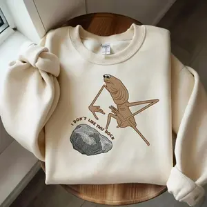 Embroidered Marcus The Worm Sweatshirt, I Don’t Like This Rock Meme Shirt, Funny Brain Rot Pullover, Marcus The Worm Merch