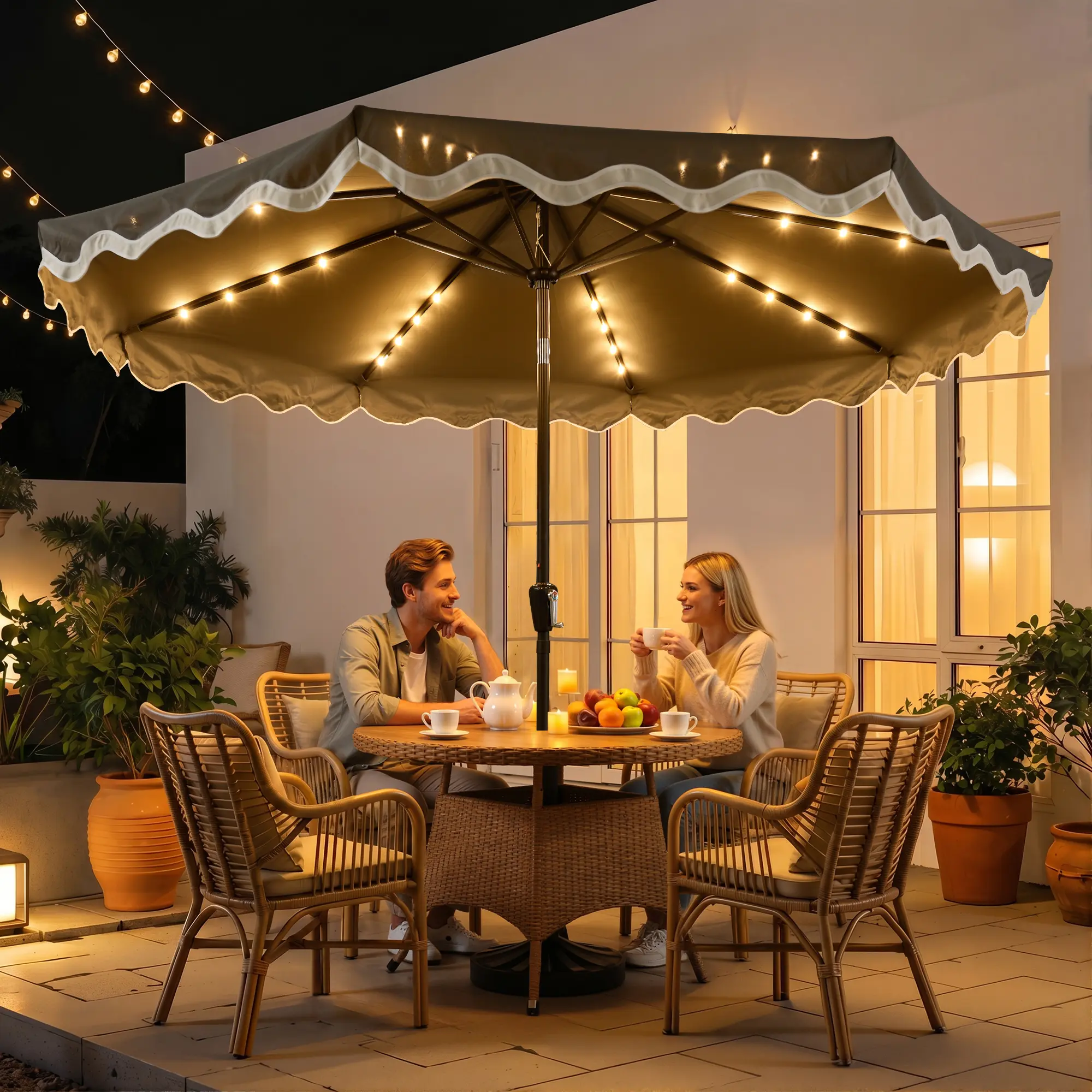 CAODOC 10FT Outdoor Patio Umbrella Outdoor Table Umbrella with Push Button Tilt and Crank, Market Umbrella 8 Sturdy Ribs UV Protection Waterproof for Garden, Deck, Backyard, Pool