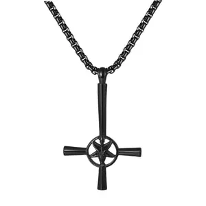 OIDEA Inverted Cross Necklace for Men Stainless Steel Baphomet Pentagram Goat Head Pendant Gothic Satanic Jewelry summerwins,summerwins