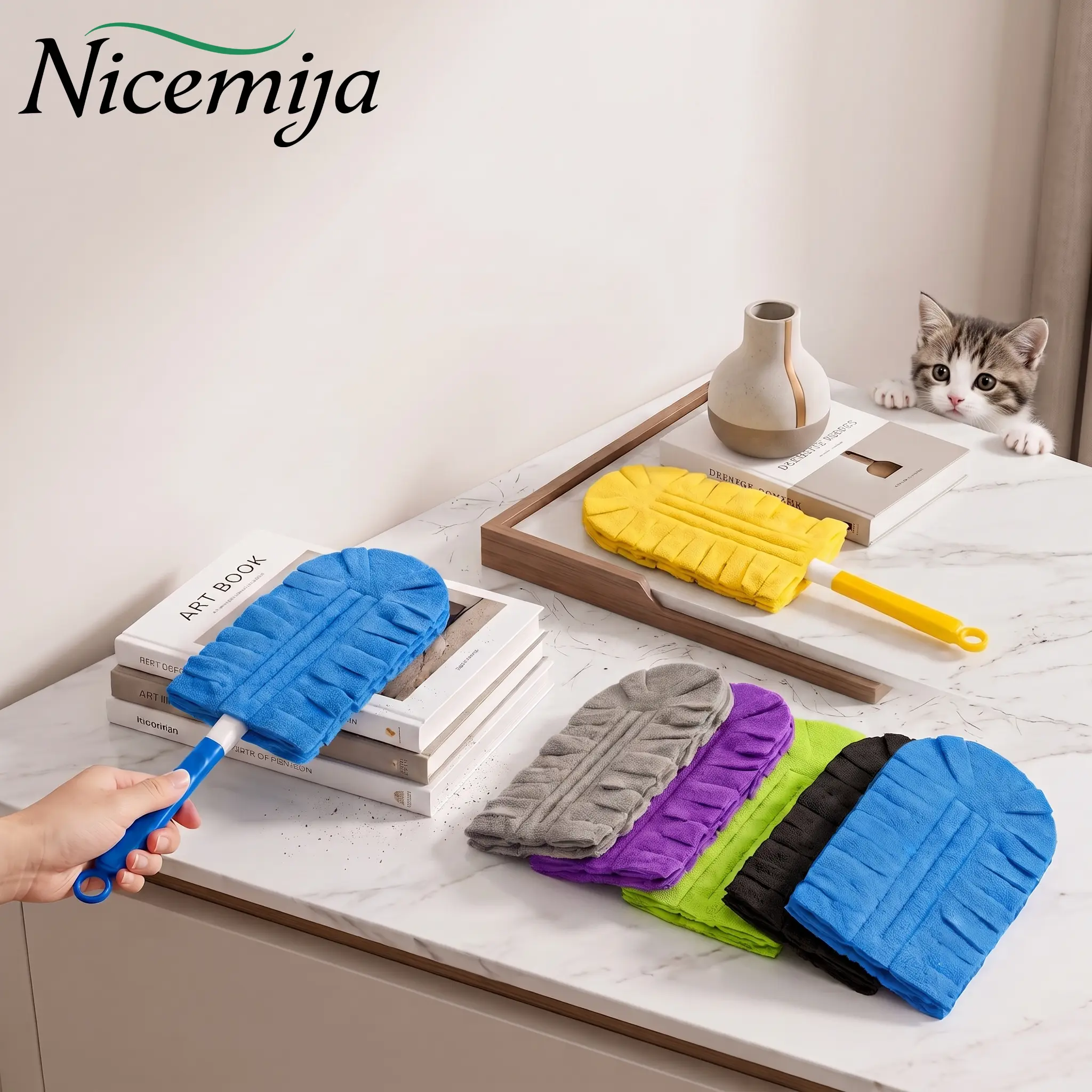 Nicemiya 8 Counts Duster Refills Set Electrostatic Dust Remover for Swiffer 4X Microfibers 360° Dusters Machine Washable Reusable Home Cleaning Daily Essentials