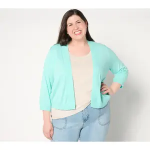 Denim & Co. Beach Slub Knit 3/4-Sleeve Shrug Sweater