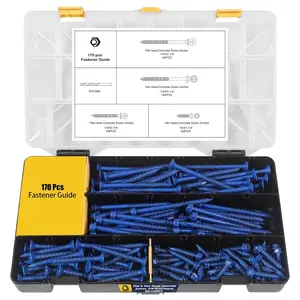170 count 1/4 Concrete Screw Assortment Kit with Drill Bit - 4 Size Flat & Hex  Masonry Screws Sets for Concrete Brick Block Cement,  Point