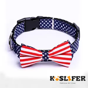 American Flag 4th of July Dog Collar with Bow Bowtie for Dogs Sailor Bow Tie Adjustable Breakaway Patriotic Cute Collars Accessories Independence Day Gift for Medium Large XL Puppy.