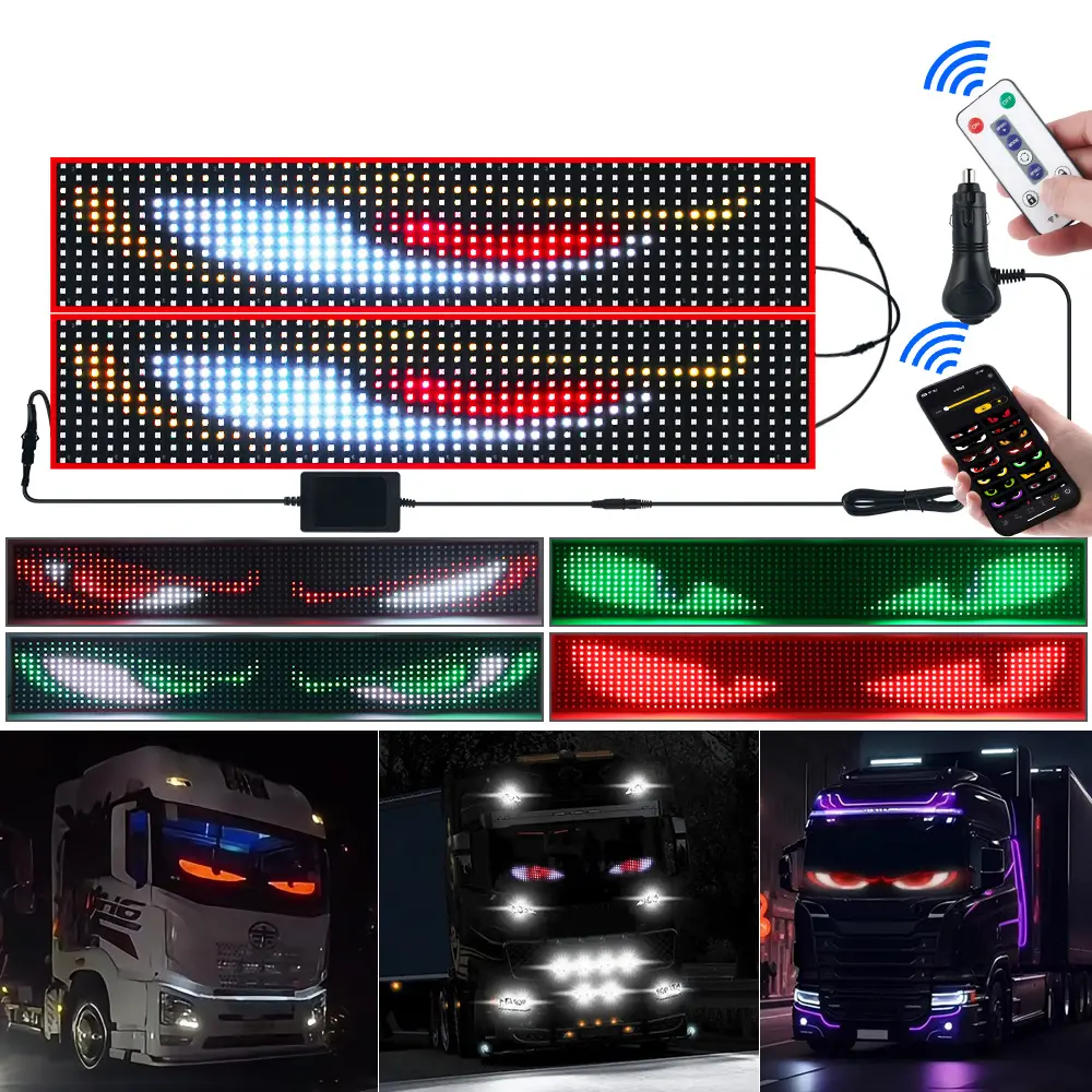 24V Demon Eye LED Light Strip - Car Soft Flexible On-Board Advertising Screen, Auto Glowing LEDs Signs, LED Demon Eye Warning Light Signs, Remote & App Control, Car Interior Decoration Accessory for Trucks, Sedans Car Decorative Light