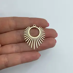 Raw Brass Sun Charm, Brass Earring Charms, Sunshine Charm, Brass Round Charm, Laser Cut Brass Jewelry Making Supplies 28x33x0.80mm