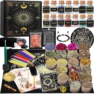 75 PACK Deluxe Witchcraft Kit for Beginners – Wiccan Altar Set with XL Pendulum Board, 19in Altar Cloth, 12 Color Spell Candles, Crystal Set, 20 Apothecary Herbs, DIY Candle & Soap Making Raw Materials, Premium Witchy Gift Box