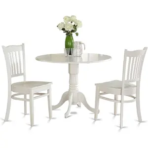 East West Furniture DLGR3-WHI-W 3 Piece Dining Table Set for Small Spaces Contains a round Dining Room Table with Dropleaf and 2 Wood Seat Chairs, 42X42 Inch, Linen White East West Furniture -- DROPSHIP