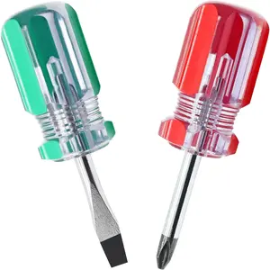 2 count Short Phillips  and Flathead Screwdrivers, Small  Screwdrive, Stubby Pocket  Set, Mini Slotted  for Door Handles Furniture DIY
