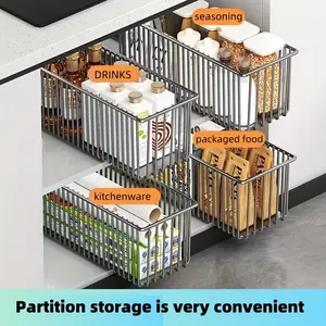Metal Pull-Out Cabinet Organizer Basket, Space-Saving Storage Drawer with Multiple Compartments, Modern Design for Kitchen Bathroom