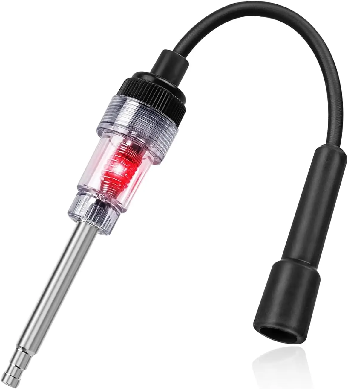 Inline Spark Plug Tester with Straight Boot, Easy-to-Use Engine Ignition Tester Light, Small Armature Diagnostic Tool for Automotive Cars, Lawnmowers