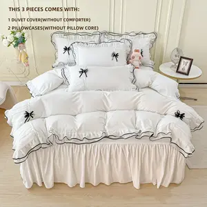 3pcs Blue Bedding Set, Bedroom Bedding Set, Includes 1 Ruffled Duvet Cover and 2 Pillowcases, Zippered, Easy to Wash, Soft Fabric, Suitable for All Seasons, Bed Sets