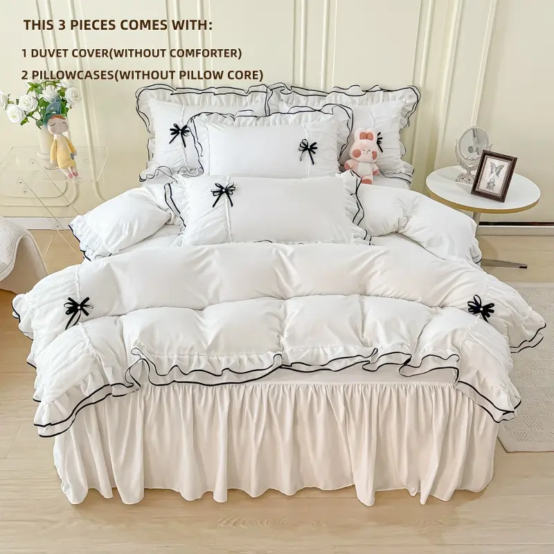 3pcs Blue Bedding Set, Cozy Bedding Set, Bedroom Bedding Set, Comfy Bedding Set, Includes 1 Ruffled Duvet Cover and 2 Pillowcases, Zippered, Easy to Wash, Soft Fabric, Suitable for All Seasons, Bed Sets