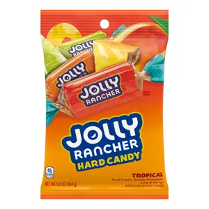 12x Jolly Rancher Hard Candy Tropical Flavors Peg Bag - Chewy Candy Treats, Sweet Snack, Fruity Treat, Party Candy 6.5oz