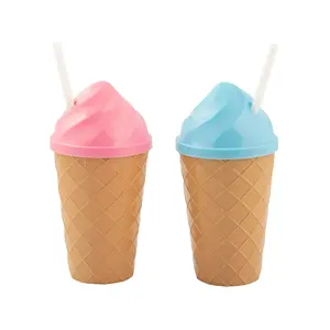 14 oz. Ice Cream-Shaped Reusable BPA-Free Plastic Cups with Lids & Straws - 12 Ct.