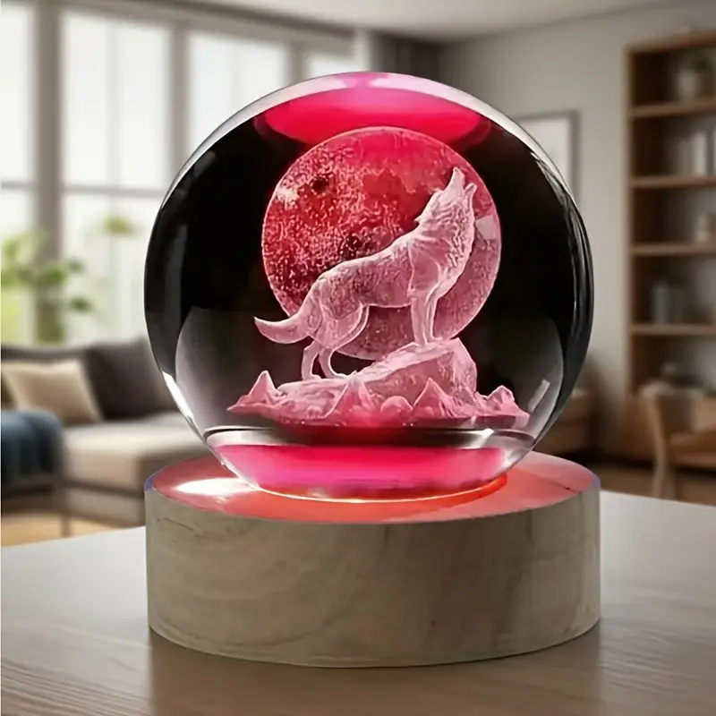 3D Moon Wolf Howl Pattern Laser Engraved LED Color Changing Night Light, USB Powered, Home Living Room Decor, LED Decoration, Valentine's Day Gift, Decorative Night Light, Led Mood Light, Illuminated Night Light