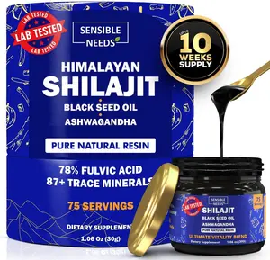 Pure Himalayan Shilajit Organic Resin Supplement, Shilajit for Men & Women with Black Seed Oil & Ashwagandha, Energy, Immunity, 78% Fulvic Acid, 87+ Trace Minerals, 400mg