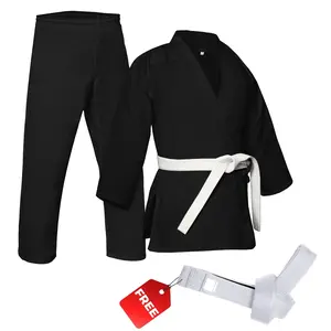 DRAGON Black Karate Uniform Set - Lightweight 7oz Poly-Cotton Gi for Kids & Adults with Free White Belt - Perfect for Training & Martial Arts