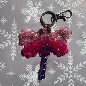Beaded Dragonfly Keychain - Pink and Purple Beads, Unique Design, Perfect for Keychains and Accessories