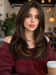 Long Straight Wigs for Women, Highlight Natural Layered Synthetic Hair, Fringes for Daily Use, Party, Cosplay, 22 Inches