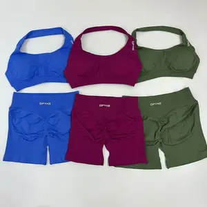 Dfyne Sports Bras And Shorts Women's Halter Seamless Yoga Bra Pads Backless Sports Bras Gym Crop Top Push Exercise Yoga