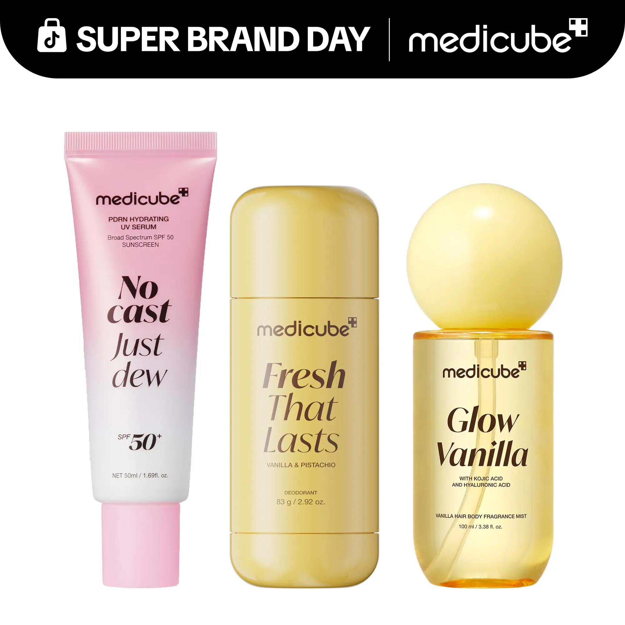 [NEW] [medicube] Beat the Sun, Sweat & Odor Set | 24 Hours Odor Control, Deep Hydration, Body Brightening Care & Boosting Hair Radiance, Daily Lightweight Sunscreen SPF 50, Glow Vanilla | Korean Skincare, K-Beauty