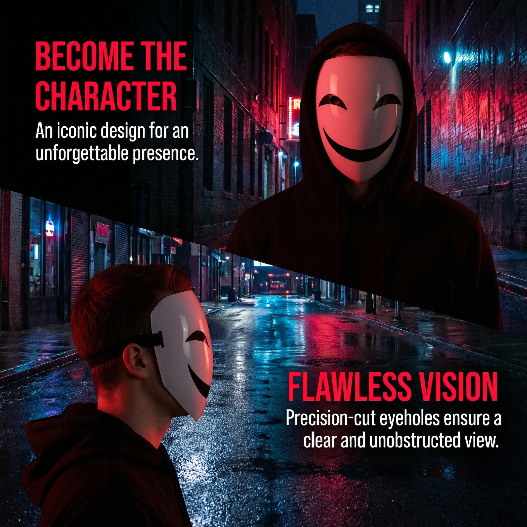 Smile Full Face Mask, Cosplay Kagetane Hiruko Grimace V Plastic Headgear, Scary Clown Evil Smile Mask for Halloween Costume Role-Playing Party Celebration, Cosplay Prop Gift Accessory Adjustable Waist Tightener Porch Happy Birthday Decorations Kit