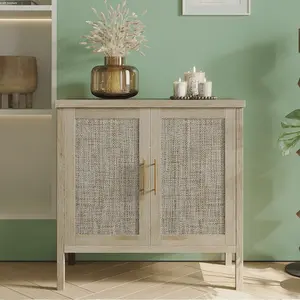 VOWNER Modern Rattan Sideboard Buffet Cabinet with Shelves,Kitchen Storage Cabinet for Living Room,Entryway