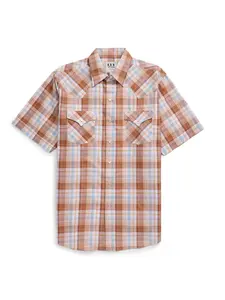 Men's Ely Cattleman Short Sleeve Gold Plaid Western Snap Shirt