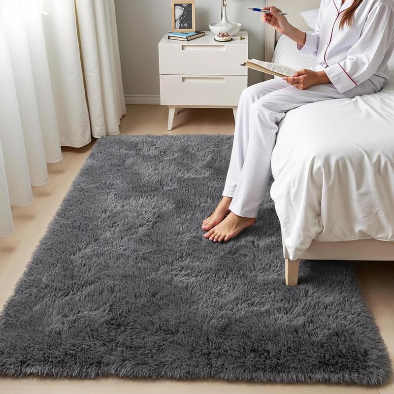 Soft Fluffy Non-slip Area Rug Super Soft Shaggy Rugs Fluffy Carpets 4x5.9 Feet Indoor Modern Plush Area Rugs for Living Room Bedroom Kids Room Nursery Home Decor Upgrade Anti-Skid Rectangular Fuzzy Rug Black Abstract Washable
