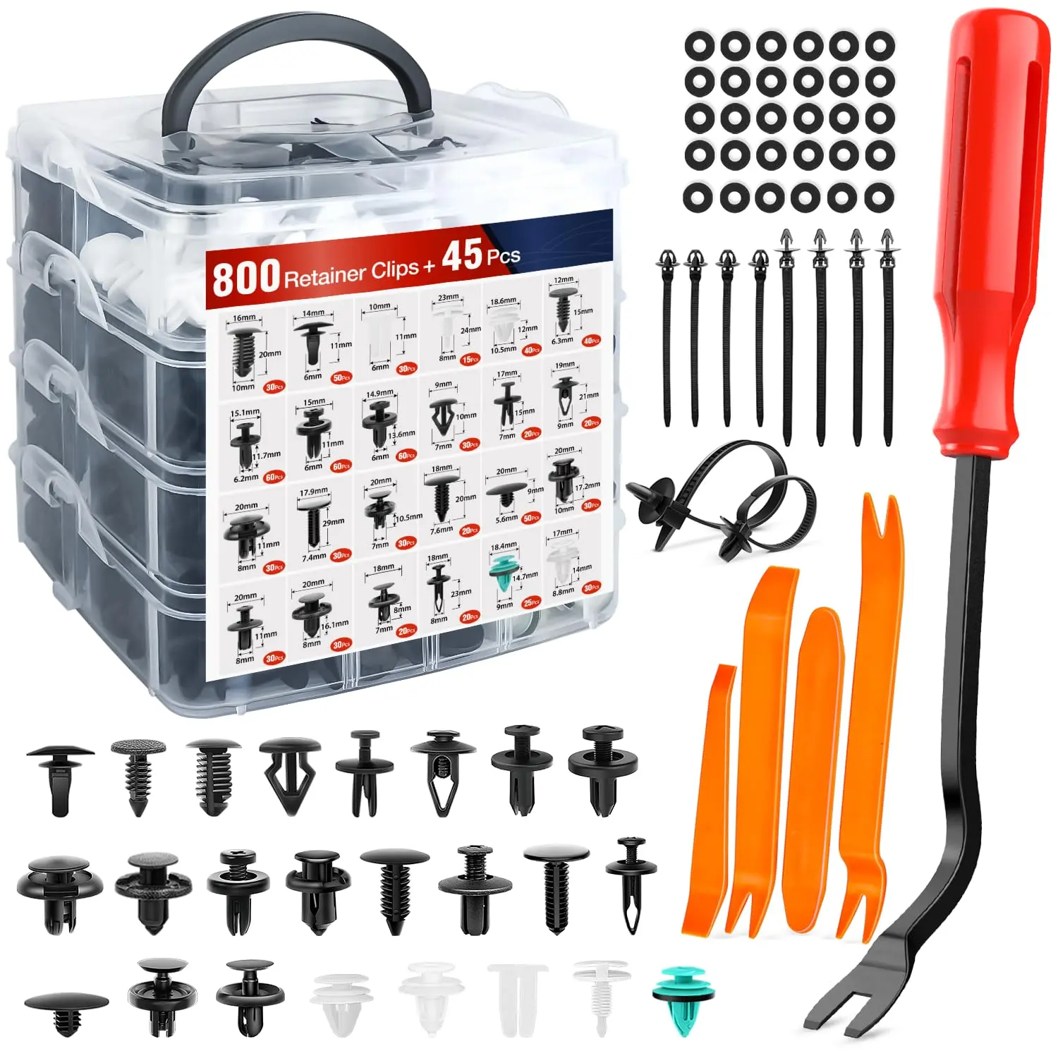 Nilight 845-Piece Multi-Size Car Push Retainer Clips Assortment - 24 Popular Sizes Nylon Bumper Fender Rivets, 10 Cable Ties, Fasteners Remover, 10mm Easy Access DIY Repair Car Accessory for GM, Ford Automotive Accessories, Vehicle