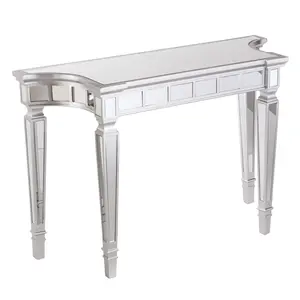 360 Stand 45 in. Free-Form Mirrored Surface Console Table, Silver, Glass Top, 4 Legs