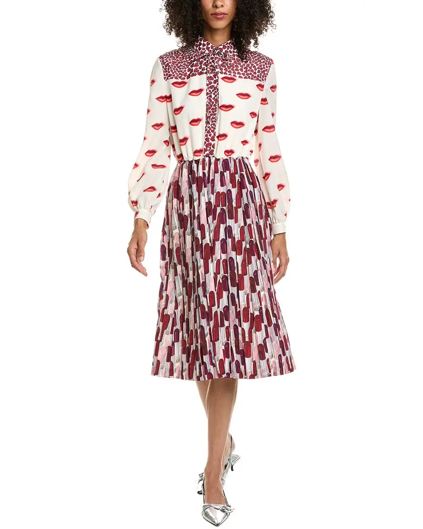 Prada Belted Pleated Printed Crepe De Chine Midi Dess