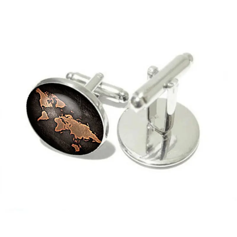 World Map Miniature Time Gem Cufflink