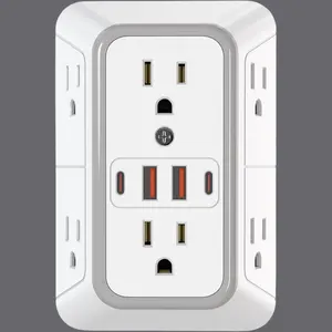 [New Deal]- 6 Outlet Splitter with 4 USB Ports (2 USB C), Outlet Extender Surge Protector -Multiple Plug Expander Wall Charger, 3 Sided Multi Plug Wall Adapter Power Strip for Home Office Kitchen Travel
