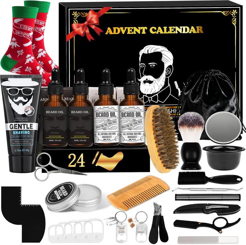 Mens Advent Calendar 2025 24 Days Beard Care Set with Oils Tools & Brushes Christmas Gifts for Him Dad Grandpa Husband Boyfriend Xmas Surprise