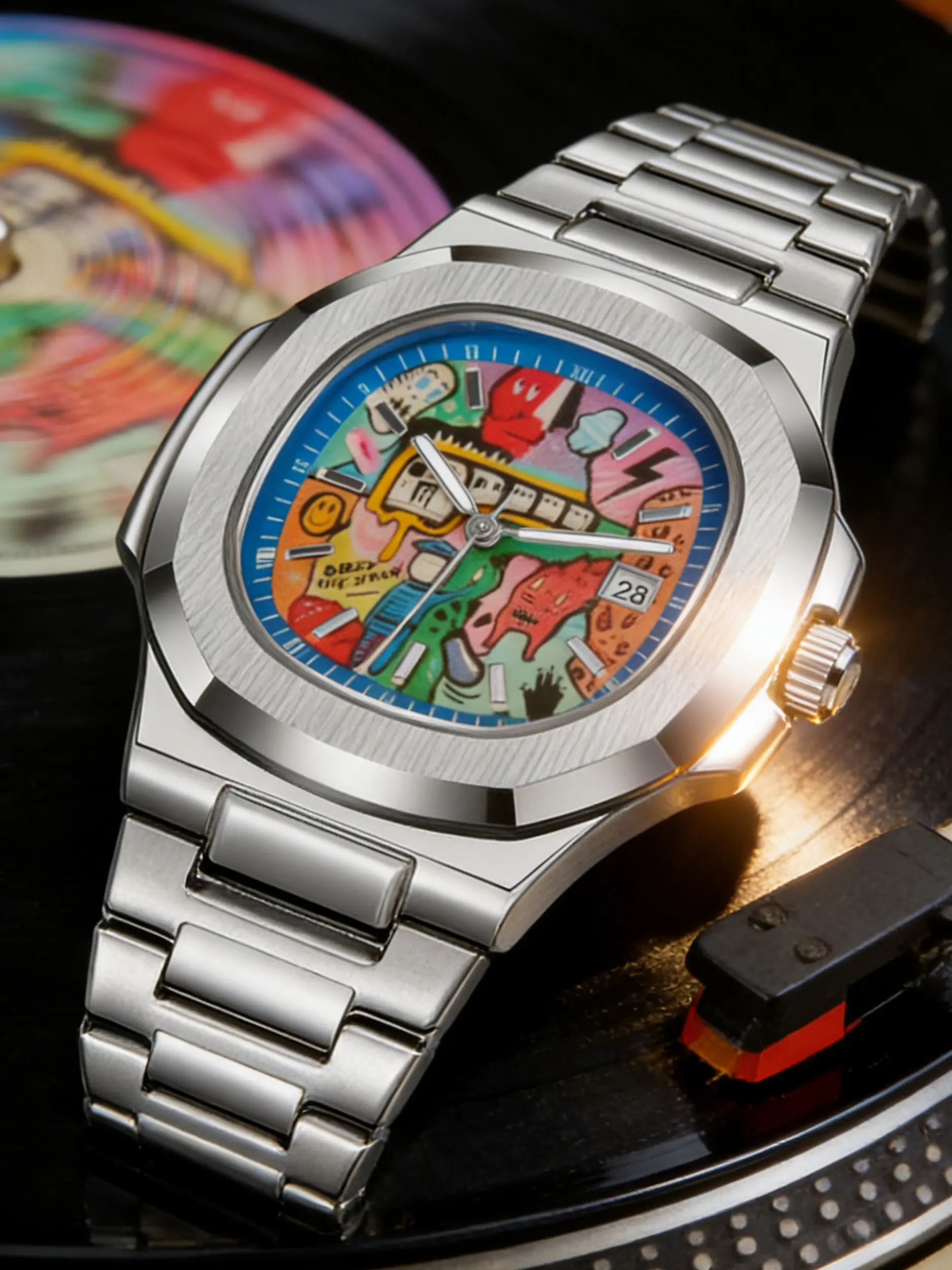 Men's Quartz Wristwatch with Anime Figure Face, Calendar, Luminous, Waterproof, Sporty Style, Analog Display, Zinc Alloy Case, All Seasons, Stylish Watch