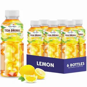 Mogu Mogu Lemon Iced Tea with Nata de Coco (Coconut Jelly) – Chewy Bubble Tea Alternative, Refreshing Drink, 6 Pack Bottles, 15.3 fl oz Each