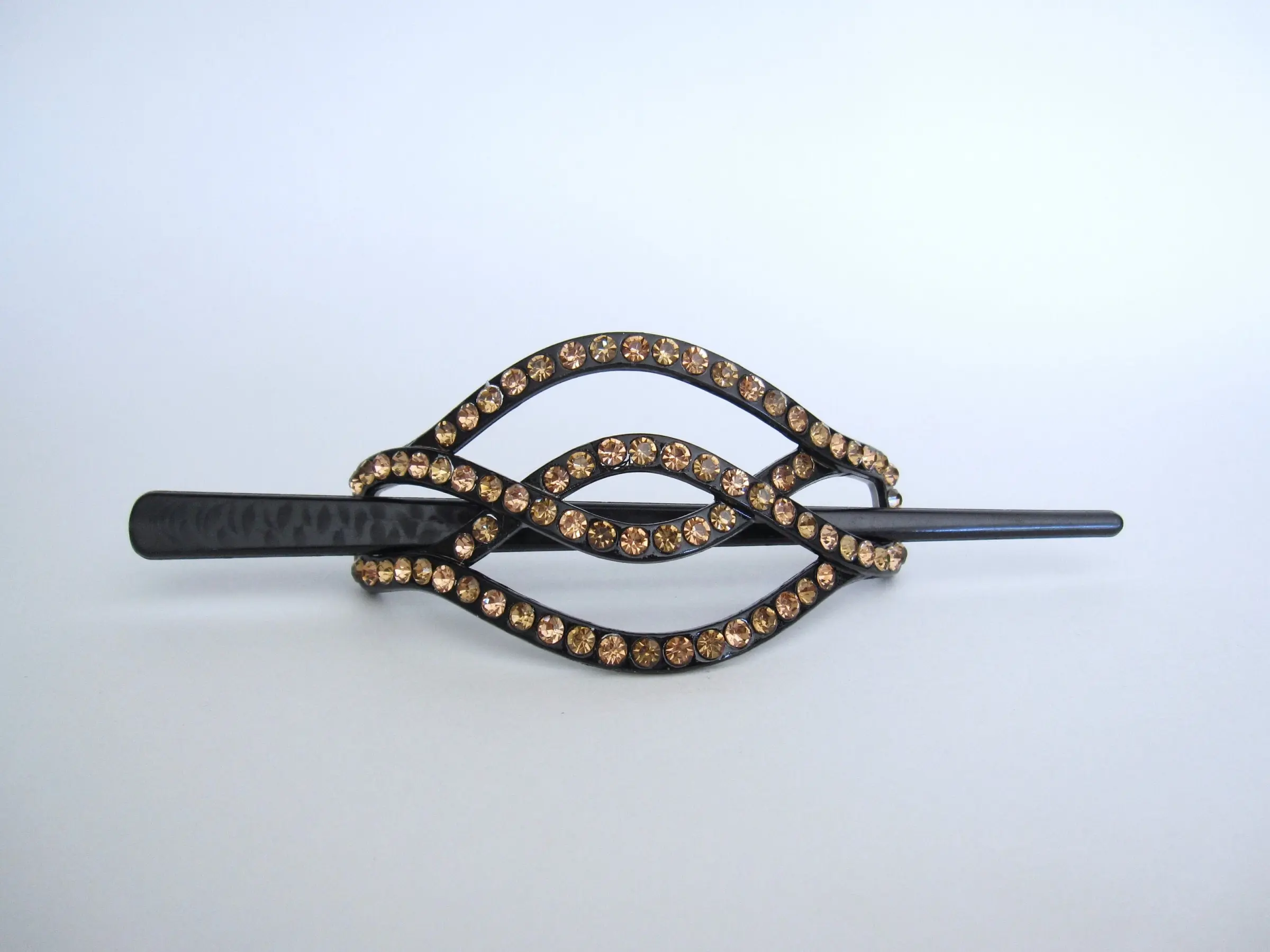 Gold crystal art deco black acrylic hair slide stick clip barrette