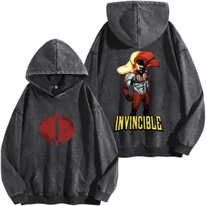 Omni-Man Invincible Washed Hoodie – Nolan Grayson Viltrumite Empire Superhero Anime Graphic Shirt, Vintage Washed Heavy Cotton Oversized T-Shirt, Premium Cotton Retro Unisex Streetwear Top